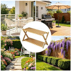 Wood Plant Stand - 2 Tier Planter Shelf | Outdoor Wooden Plant Stand For Patio Garden Porch Balcony Entryway Living Room Greenhouse Designed To Enhance The Beauty Of Your Greenery - Image 5