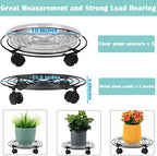 5-Pack Metal Plant Caddy 11.8" Dolly with Wheels - Heavy-duty Wrought Iron Rolling Plant Stand with Casters for Indoor and Outdoor Use - Black, Plastic Saucers Included - Image 3