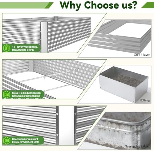 3 Pack 6x3FT Raised Beds for Gardening, Corrugated Galvanized Steel Raised Garden Bed, Outdoor Metal Above Ground Garden Bed for Vegetables and Flowers(Rectangular) - Image 3