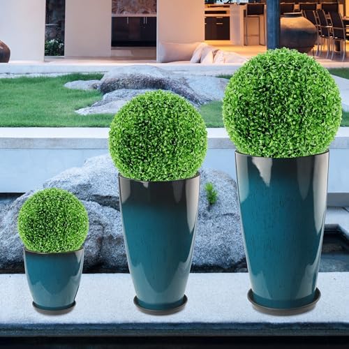24-21-11 Inch Tall Planters for Outdoor Plants Set of 3 Blue - Image 5
