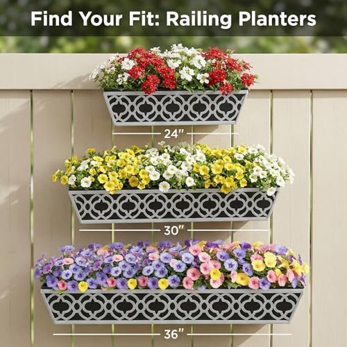 HFHOME 2 Pack 30 Inch Railing Planter Boxes with Adjustable Brackets & Non-Woven Fabric Liner Adjustable Gray Metal Window Box Planter for Balcony Deck Fence, Hanging Flower Basket for Outdoor Garden - Image 6