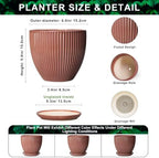 Ceramic Pots for Plants 6 Inch, Ceramic Plant Pots Indoor with Drainage Hole and Saucer, Modern Flower Pot, Round Decorative Planter, Living Room Home Decor, House Warming Gifts, Rust Red - Image 2