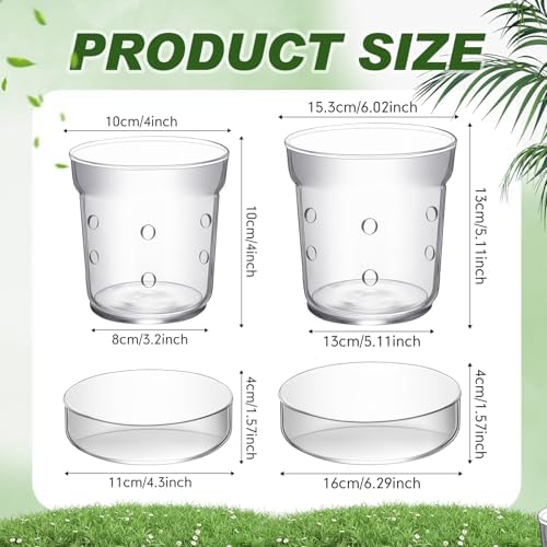 Baderke 2 Pcs Orchid Pot with Drainage Holes and Tray Transparent Glass Pot Planter for Orchids Flower Repotting Anti Slip Glass Plant Vase for Indoor Outdoor Home Decor (4 Inch + 6 Inch) - Image 2