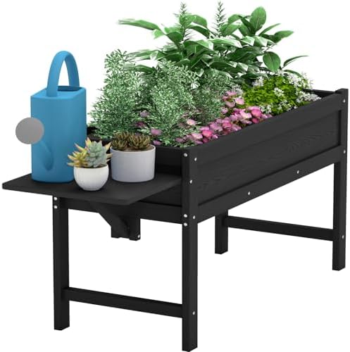 HDPE Raised Garden Bed with Legs, 49x21x27in All-Weather Heavy Duty Planter Box, Outdoor Elevated Garden Bed for Seeds, Herb, Flower, Vegetable (Black) by BIVODA