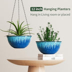 12 inch Large Hanging Planters for Indoor Outdoor Plants, Set of 2 Glazed Hanging Flower Pots with Drainage Hole, Hanging Baskets for Garden Home Porch Decor - Image 5