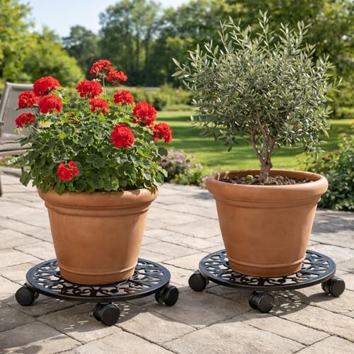 Plant Caddy with Wheels, 3 Pack 12” Rolling Plant Stand Plant Rollers Heavy Duty Plant Dolly with Casters Indoor & Outdoor Wrought Iron Metal Plant Tray with Lockable Wheels for Large Flower Pots - Image 7