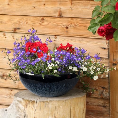 11 Inch Glazed Terracotta Plant Pot Round Ceramic Succulent Planter Pot with Drainage and Mesh Pad Cactus Clay Bonsai Pot (Blue) - Image 3