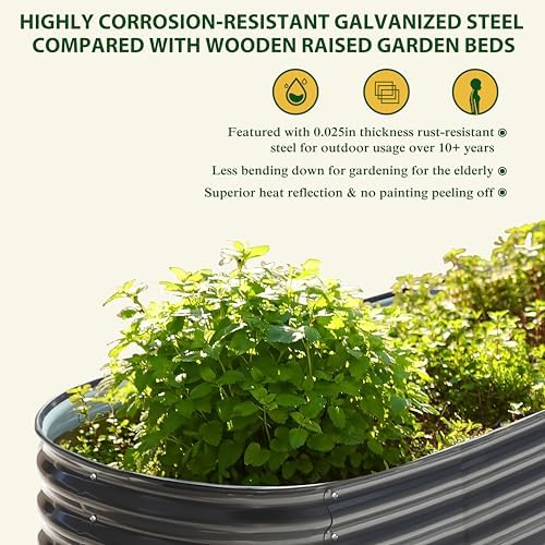 MUPATER 8ftx2ftx1.4ft Raised Garden Bed Outdoor for Vegetables, 9-in-1 Galvanized Metal Planter Box, 17''H Modular Garden Bed Kit Oval for Herbs and Flowers, Grey - Image 5