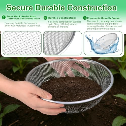 3PACK Soil Sifter for Gardening - Rock Sand Dirt Compost Sifter Fits 5-Gallon Buckets 1/4 Inch, 1/8 Inch, 3/8 Inch Mesh Sieve for Gravel, Dirt, Sawdust with Repotting Mat - Image 4