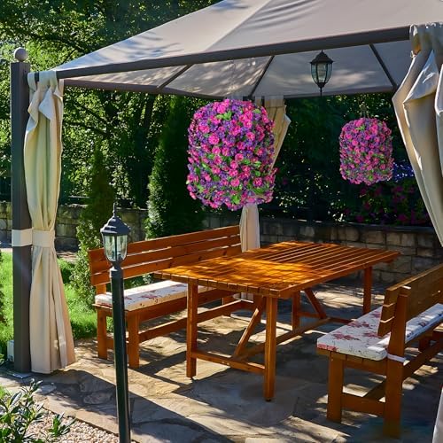 Artificial Flowers with Hanging Basket, Outdoor Faux Plants UV Resistant - Image 5