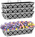 HFHOME 4 Pack 24 Inch Railing Planter Boxes with Adjustable Brackets & Non-Woven Fabric Liner Adjustable Gray Metal Window Box Planter for Balcony Deck Fence, Hanging Flower Basket for Outdoor Garden by HFHOME