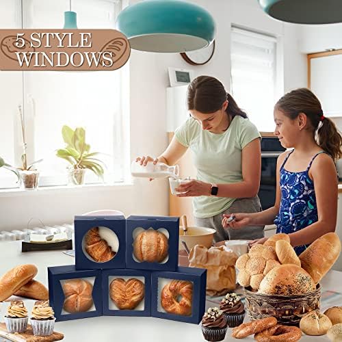 KPOSIYA 65PCS Bakery Boxes with Window 6x6x3 Inches 5 Style Cookie Boxes Small Pastry Boxes for Candy, Dessert, Pastry, Donuts, Birthday Party, Wedding(Blue) - Image 5