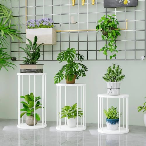 Plant Stand Indoor,small plant stool,Flower Pot Corner stand holder,Mid Century Heavy Duty Metal Tall Home Decor,Modern Round End Table,Small Rustic Display Stand for Living Room,Bedroom(White,2 Packs) - Image 7