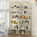 Homhedy 6-Tier Tall Gold Bookshelf, Arched Bookcase with Glass Shelves - Image 5