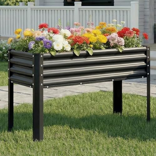 2Pcs Galvanized Raised Garden Bed with Legs, 43×24×32in Large Metal Elevated Raised Planter Box with Drainage Holes for Backyard, Patio, Balcony, 400lb Capacity,Black - Image 7