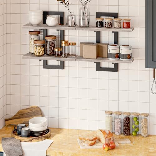 HOOBRO Floating Shelves, 15 Inch Wall Shelf Set of 2, Wall Mounted Storage Shelves 2-Tier, Hanging Bathroom Shelves, for Living Room, Bedroom, Bathroom, Kitchen, Greige BG32BJ01 - Image 3