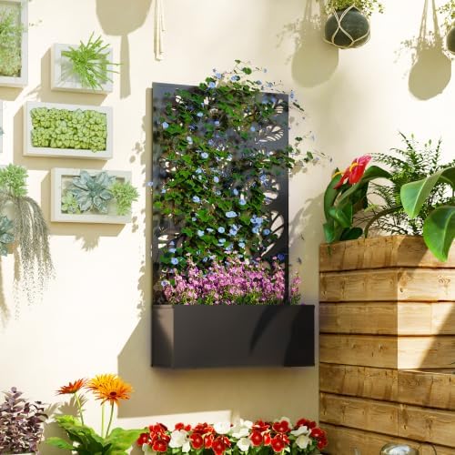 Outsunny Metal Raised Garden Bed with Trellis, Twigs and Leaves Cut-Outs - Image 6