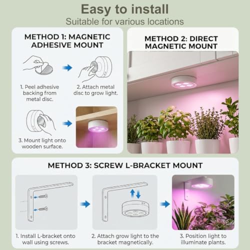 2 Pack Rechargeable Grow Light, Cordless Full Spectrum LED for Indoor Plants, Magnetic Mount, Timer & Remote, USB-C 2000mAh for Shelf, Herbs, Succulents, Seedlings & Greenhouse (White) - Image 7