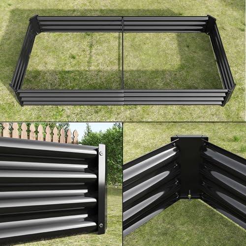 Metal Raised Garden Bed Outdoor, Rectangle Galvanized Rustproof Raised Planter Boxes for Flowers, Plants, Vegetables, Herbs (Black, 8x4x1FT) - Image 6
