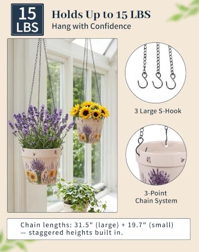 Stoneware Hanging Planters Set of 2, Large 7" + Small 5" - Image 6
