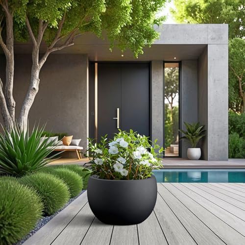 Kante Black Concrete Planter 14.8" Dia All-Weather Round Accent Pot - Image 3