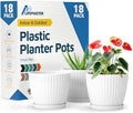 White 6-Inch Plant Pots with Drainage & Saucers 18 Pack, Indoor & Outdoor Planters for Houseplants, Herbs, and Flowers, Durable & Weatherproof Material, Stackable, Lightweight, Minimalist Design by LIFEMASTER