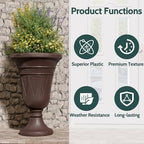 Tall Plastic Urn Planters and Pedestal - 24" Outdoor Planter Brown - Image 5