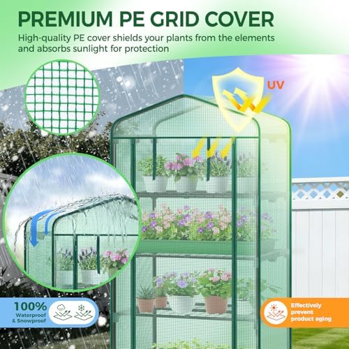 Ohuhu Small Greenhouse for Indoor Outdoor with Wheel, Portable Plastic Plant Green House 4-Tier Rack Stand Portable Greenhouses with Durable PE Cover for Seedling - Image 4