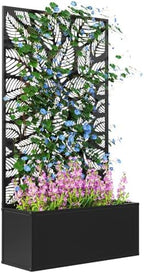Outsunny Metal Raised Garden Bed with Trellis, Small Leaves Cut-Outs by Outsunny