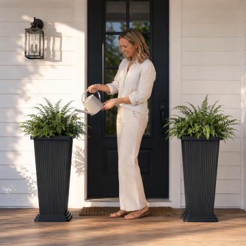 24" Set of 2 Tall Planters for Outdoor Plants, Black Striped - Image 4