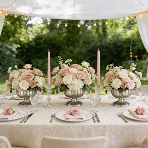 Retro Silver Vases for Centerpieces Set of 8 Silver Metal Vases for Flowers Decorative Pedestal Bowl for Table Centerpieces Floral Arrangments on Housewarming Wedding Party - Image 2