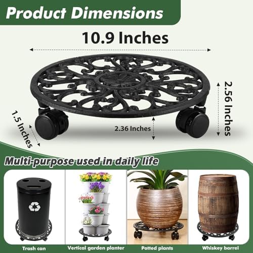 3 Packs 11 Inch Rolling Plant Stand with Wheels Wrought Iron Rolling Plant Stand with Casters Heavy Duty for Indoor Plants Rollers with Wheels Metal Round Plant Dolly - Image 4