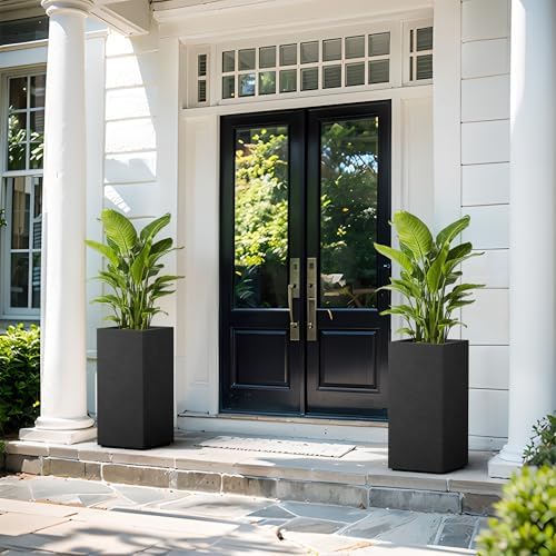 Kante Black Concrete Planter 23.6" Tall All-Weather Square Accent Pot - Image 5