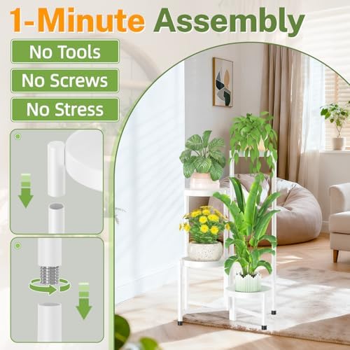 iDavosic.ly Plant Stand Indoor Outdoor, 4 Tier Metal Corner Shelf, White - Image 2