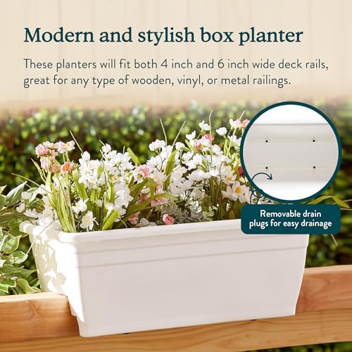 The HC Companies 24 Inch Heavy Duty Deck Rail Planter Boxes, White, 2-Pack - Image 5
