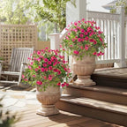 Artificial Flowers Artificial Petunias for Outdoors Artificial Hanging Plants Outdoor Silk Flowers with Stems Outdoor Flowers Uv Resistant for Porch Decor Terrace Decor，Rose Red with Pot 2PCS - Image 4