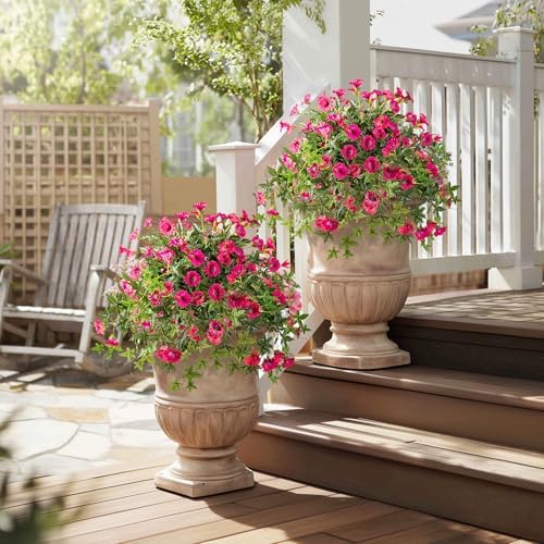 Artificial Flowers Artificial Petunias for Outdoors Artificial Hanging Plants Outdoor Silk Flowers with Stems Outdoor Flowers Uv Resistant for Porch Decor Terrace Decor，Rose Red with Pot 2PCS - Image 4