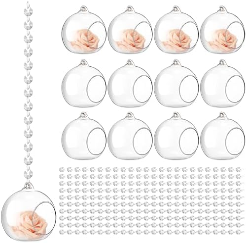 Glikceil Hanging Glass Tealight Holder with Crystal Garland, 56 Pcs, Clear by GlikCeil