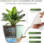 Self Watering Pots with Drainage Holes, 3 Pack 12/10/8 Inch Plant Pots with Water Level Indicator Deep Reservoir, Large Plastic Planter for Indoor Outdoor Plants - Green Brown - Image 3