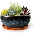 11 Inch Glazed Terracotta Plant Pot Round Ceramic Succulent Planter Pot with Drainage and Mesh Pad Cactus Clay Bonsai Pot (Blue) by SUMMERIMPRESSIONS