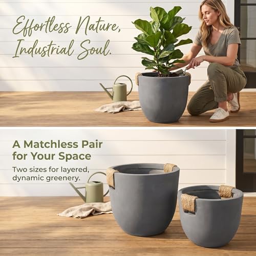 Large Tree Concrete Pot for Indoor, 13"&10" Modern Plant Pot for Home - Image 4