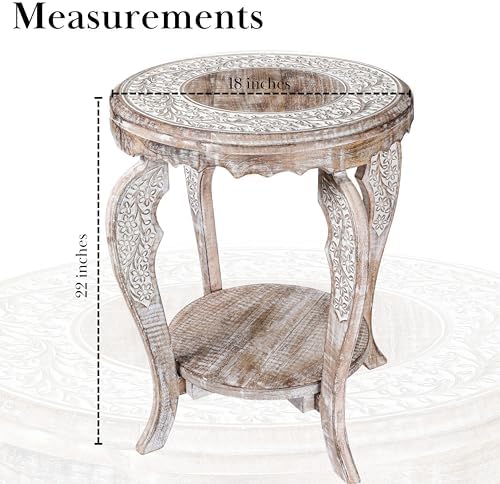 Round Accent End Table, White Wash, 18x22 - Image 3