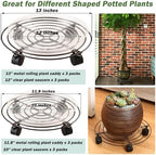 6 Packs Large Metal Plant Caddy with Wheels 13" and 11.8" Heavy-duty Wrought Iron Rolling Plant Stands with Casters Plant Dolly Plant Roller Base Indoor and Outdoor Plant Pot Movers Planter Rollers - Image 3