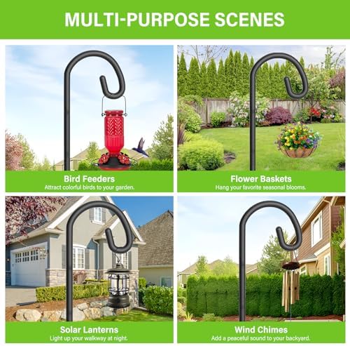 Shepherds Hook for Bird Feeder, 92" Heavy Duty Bird Feeder Pole with 5-Prong Base, Extra Thick Metal Shepherd Hook for Outdoor Hanging Plant Basket, Hummingbird Feeder, Solar Lantern, Black, 2 Pack - Image 6