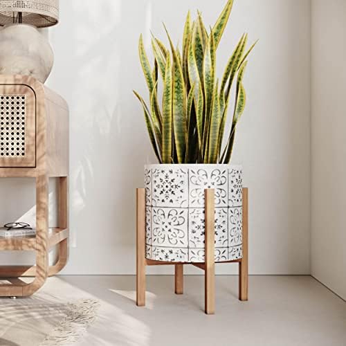 EverNest Tristan Bohemian White and Black Planter with Kinsley Stand, SelectBase Decorative Planter Pots, Contemporary, Eclectic Boho Style Indoor Plant Pots (Large, 3 Gallon) - Image 3