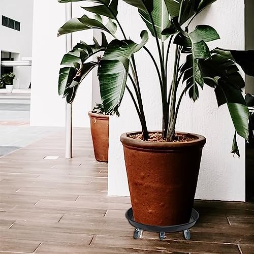 ARTLINE Round Plant Stand with Lockable Wheels, Heavy Duty for Indoor Outdoor, Large Rolling Dolly Planter Caddy on Casters to Carry Potted Flower Pot, Round Metal Tray NO Holes, Black - Image 4