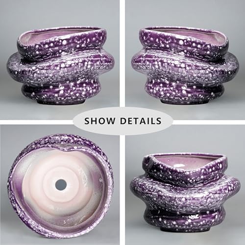 Ceramic Pots for Plants - 10.6 Inch Ceramic Plant Pots Indoor with Drainage Hole, Unique Planters for Indoor Outdoor Plants, Decorative Planter, Garden Room Decor, Housewarming Gifts, Purple - Image 6