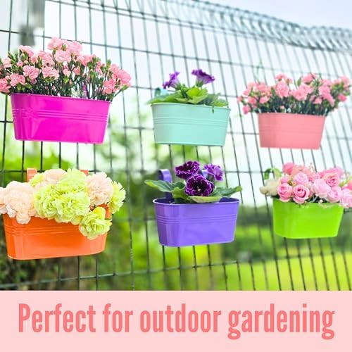 LaLaGreen Hanging Rail Planter (11.2 in, 6 Pack) Colorful Metal Garden Pots - Image 3