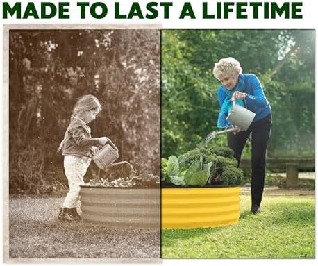Round Galvanized Raised Garden Bed // 4×4×1 ft (2-Pack) Galvanized Raised Garden Beds Outdoor for Gardening, Vegetables, Flowers (Yellow) // Patented Tool-Free Design Round Planter - Image 3