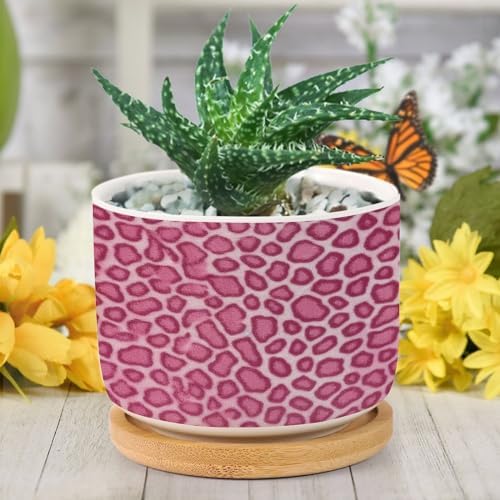 Hot Pink Leopard Print Ceramic Planter Animal Strip Planters for Outdoor Plants with Drainage Holes and Saucers Pot for Succulents Cactus Garden Windowsill - Image 6